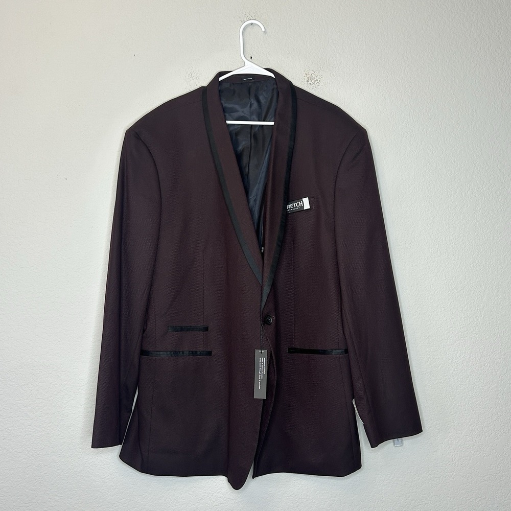 JF J.Ferrar Burgundy Tuxedo Jacket 52 BGLG Big Tall Blazer Sport Coat Stretch